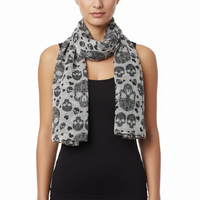 White Multi Size Skull & Heart Print Scarf