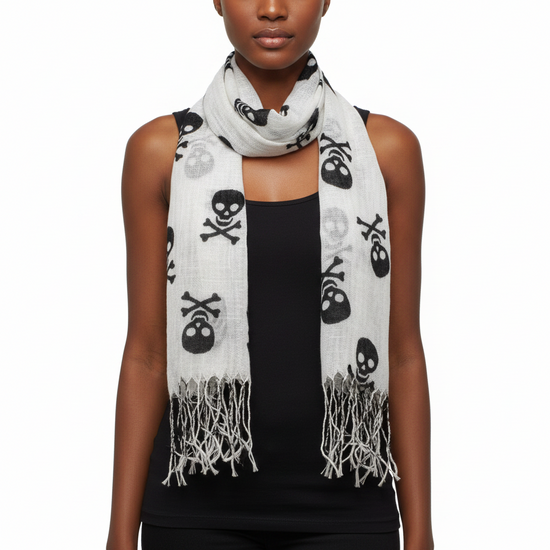 Black Skull & Crossbones Linen Look Scarf