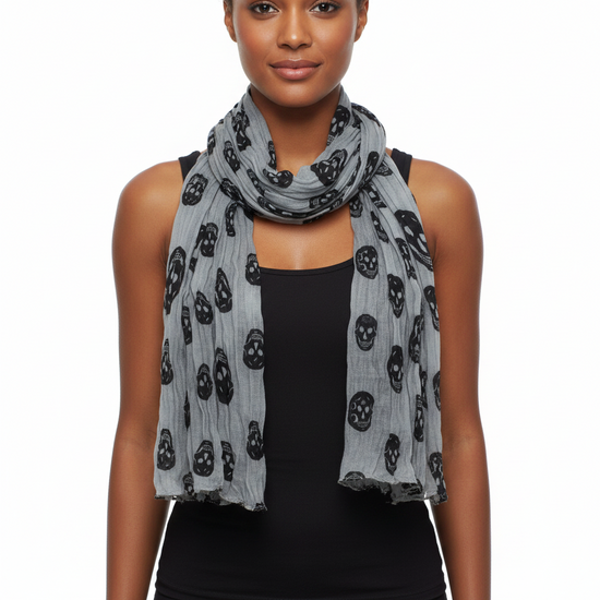Skinny Wrinkled Skull Print Scarf