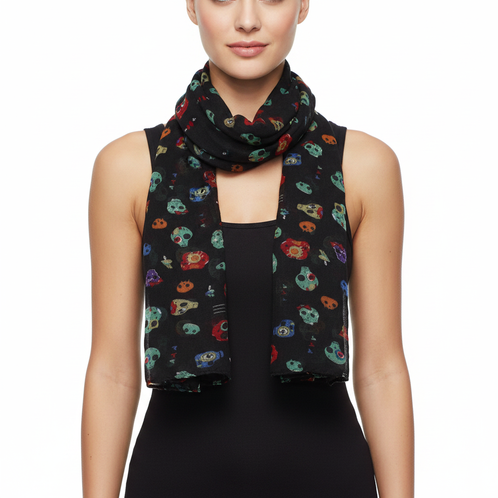 Multicolour Crazy Skull Print Scarf