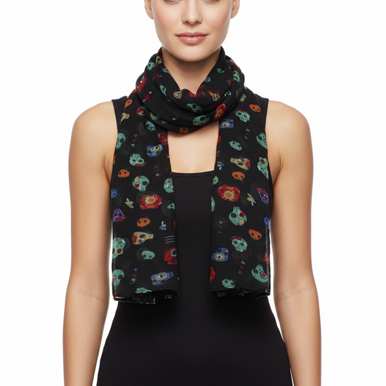 Multicolour Crazy Skull Print Scarf
