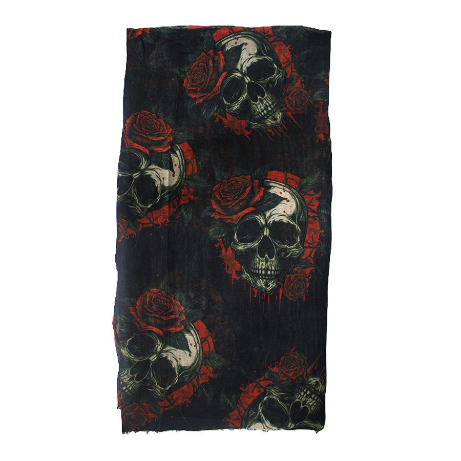 Skulls, Roses & Thorns Printed Scarf