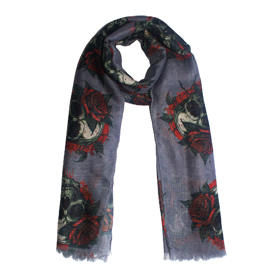 Skulls, Roses & Thorns Printed Scarf