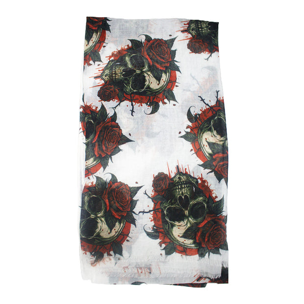 Skulls, Roses & Thorns Printed Scarf