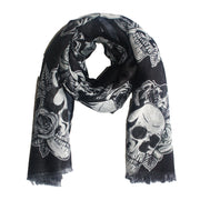 Skulls, Roses & Leaves Printed Scarf