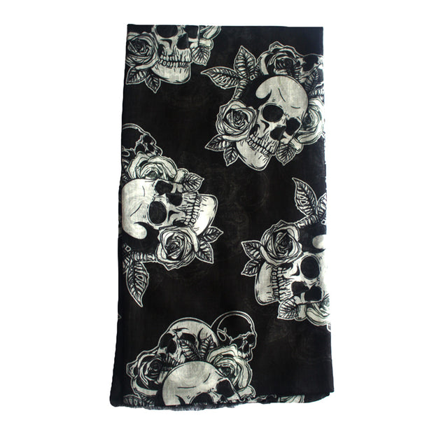 Skulls, Roses & Leaves Printed Scarf