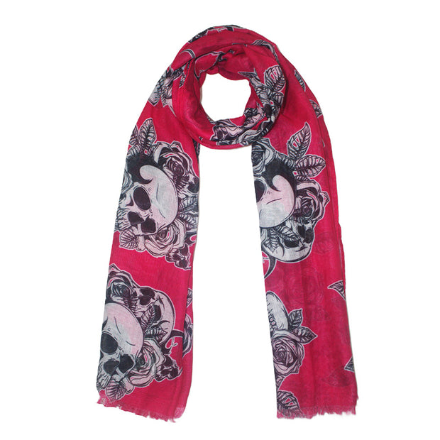 Skulls, Roses & Leaves Printed Scarf