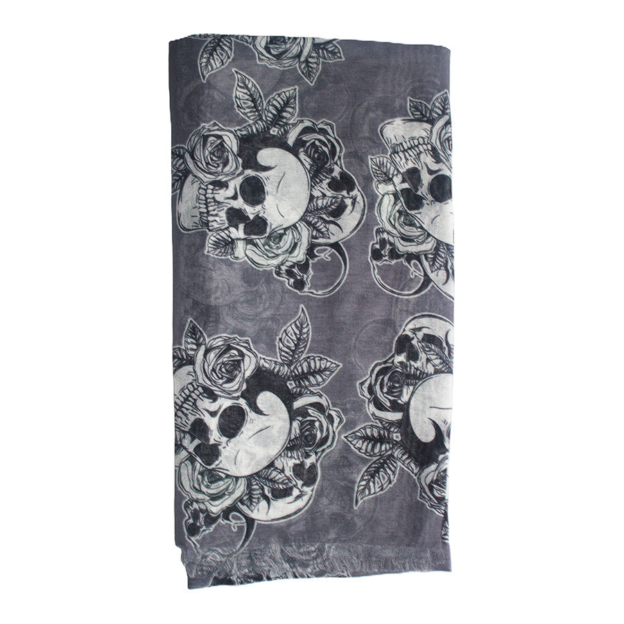 Skulls, Roses & Leaves Printed Scarf