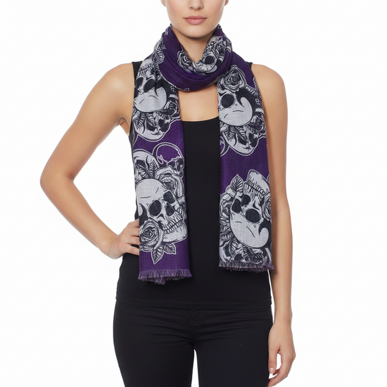 Skulls, Roses & Leaves Printed Scarf