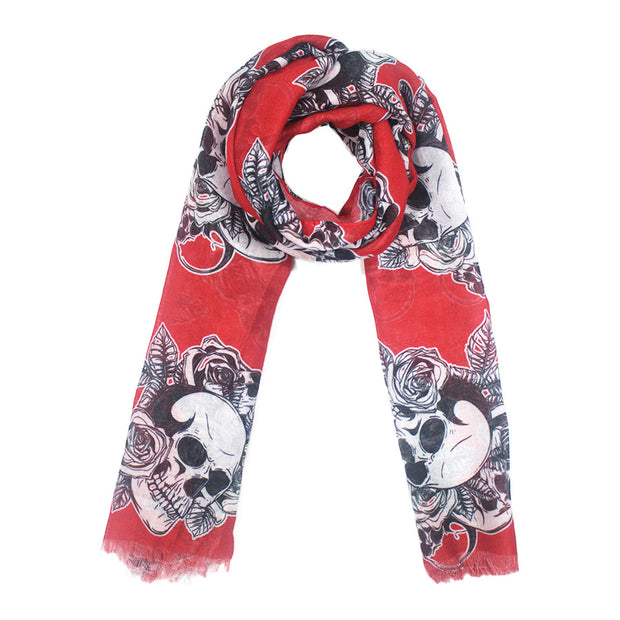Skulls, Roses & Leaves Printed Scarf