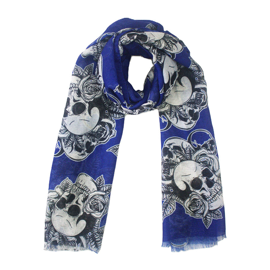 Skulls, Roses & Leaves Printed Scarf