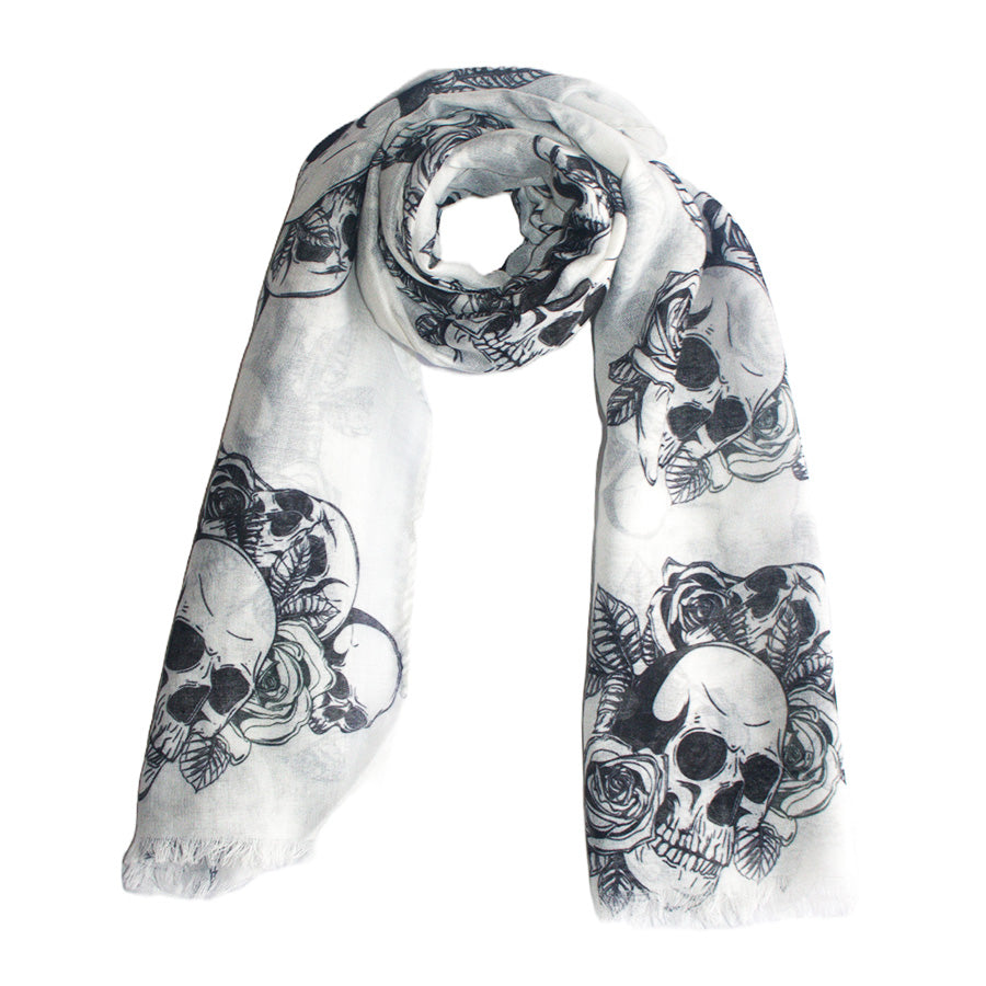 Skulls, Roses & Leaves Printed Scarf