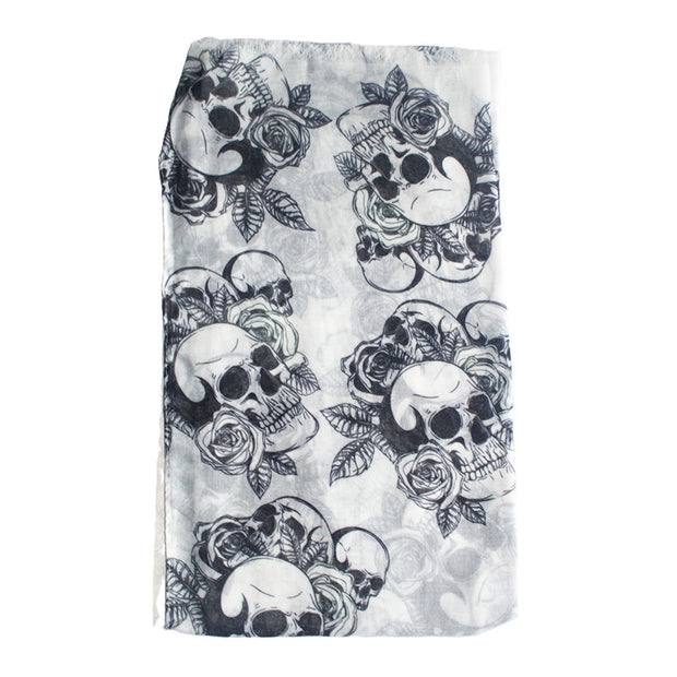 Skulls, Roses & Leaves Printed Scarf