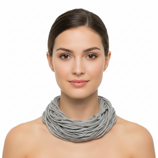 Jersey Cotton Multi String Grey Snood with Chains
