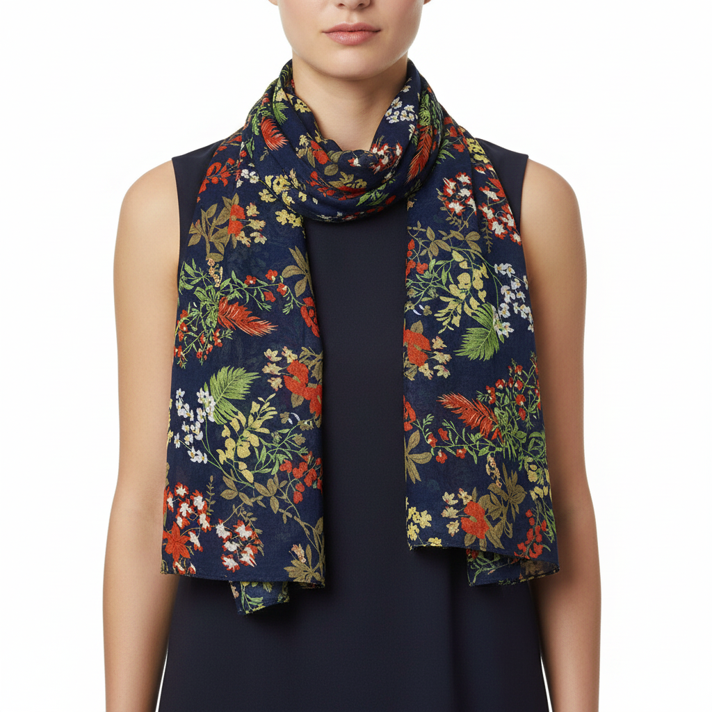 Floral patterned scarf on a white background
