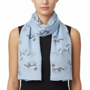 Light blue scarf with horse print on a white background