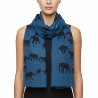 Blue scarf with black elephant pattern on a white background