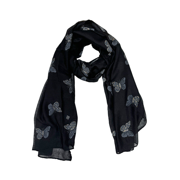Printed Glitter Butterfly Scarf