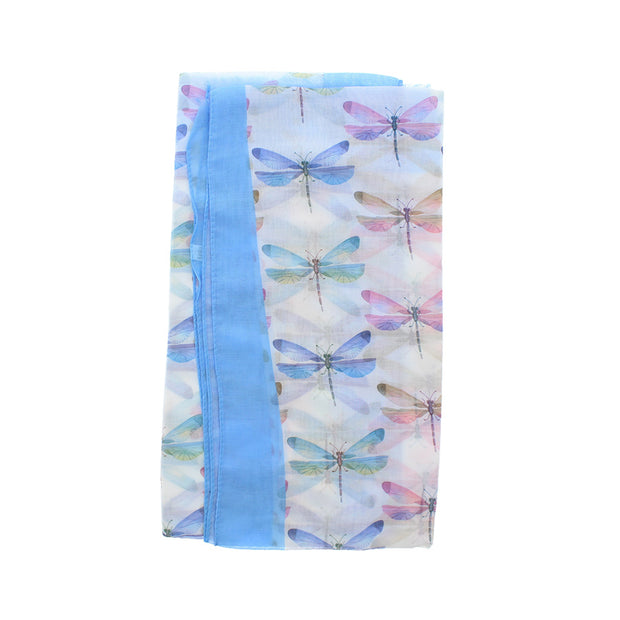 Pastel Dragonfly Printed Scarf with Border