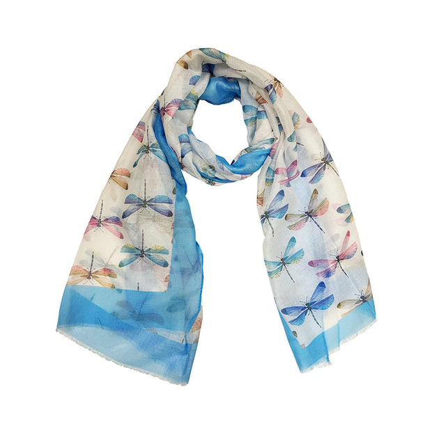 Pastel Dragonfly Printed Scarf with Border