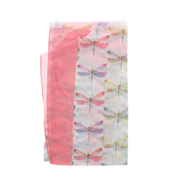Pastel Dragonfly Printed Scarf with Border