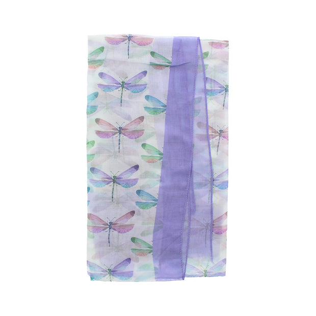 Pastel Dragonfly Printed Scarf with Border