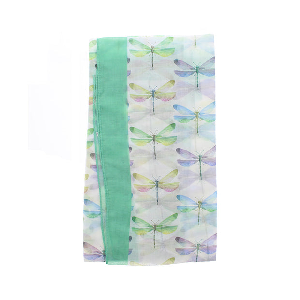 Pastel Dragonfly Printed Scarf with Border