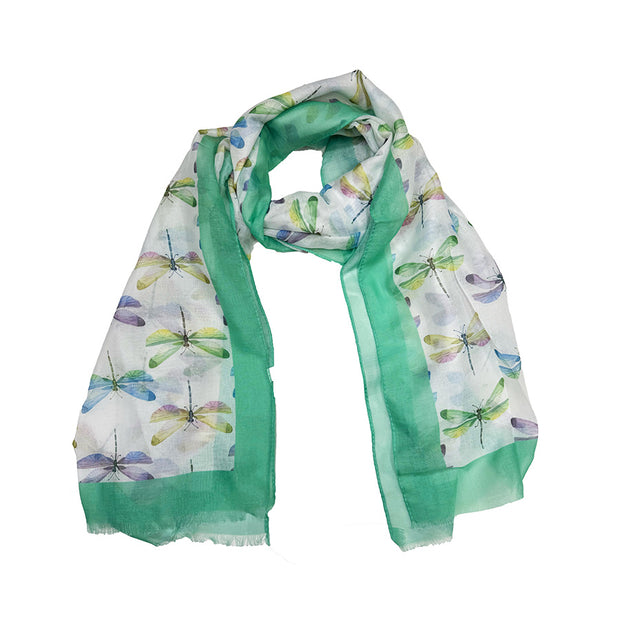 Scarf with dragonfly pattern on a white background