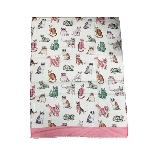 Multicolour Cat Printed Scarf with Border