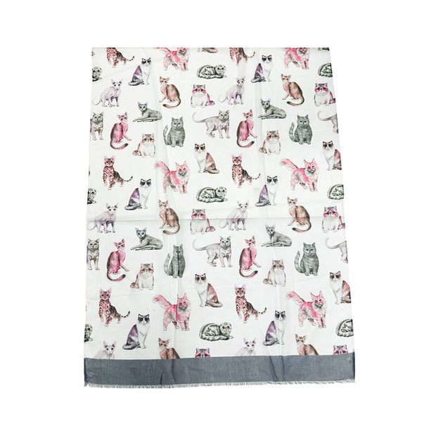 Multicolour Cat Printed Scarf with Border