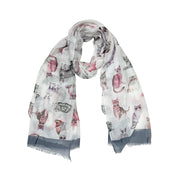 Multicolour Cat Printed Scarf with Border