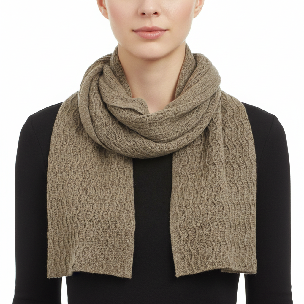 Brown knitted scarf on a white background