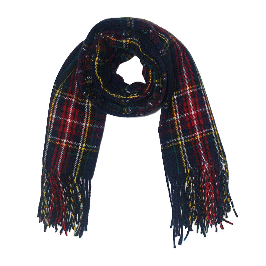 Wide Tartan Winter Checkered Scarf with Tassels
