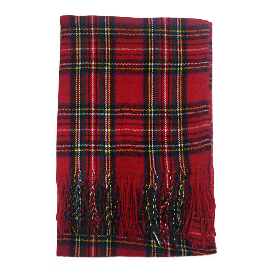 Wide Tartan Winter Checkered Scarf with Tassels