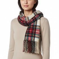 Plaid scarf with fringes on a white background
