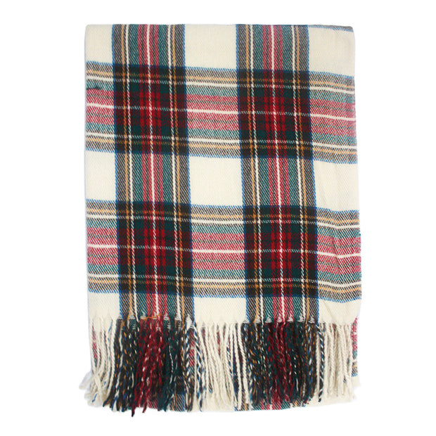 Wide Tartan Winter Checkered Scarf with Tassels