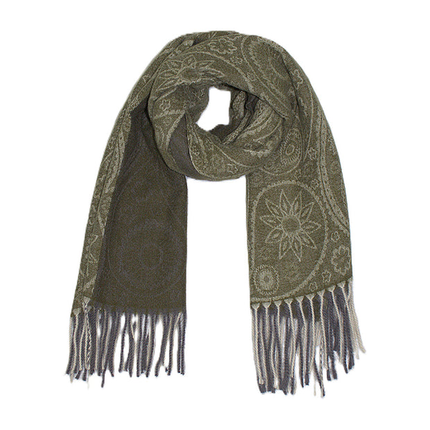 Dual Tone Paisley Printed Pashmina with Tassels