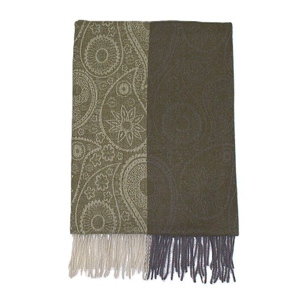 Dual Tone Paisley Printed Pashmina with Tassels