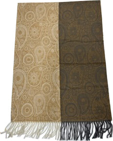 Two Tone Paisley Print Soft Warm Wide Pashmina with Tassels