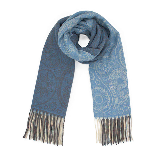 Dual Tone Paisley Printed Pashmina with Tassels