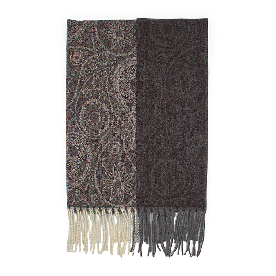 Dual Tone Paisley Printed Pashmina with Tassels