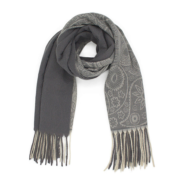 Dual Tone Paisley Printed Pashmina with Tassels