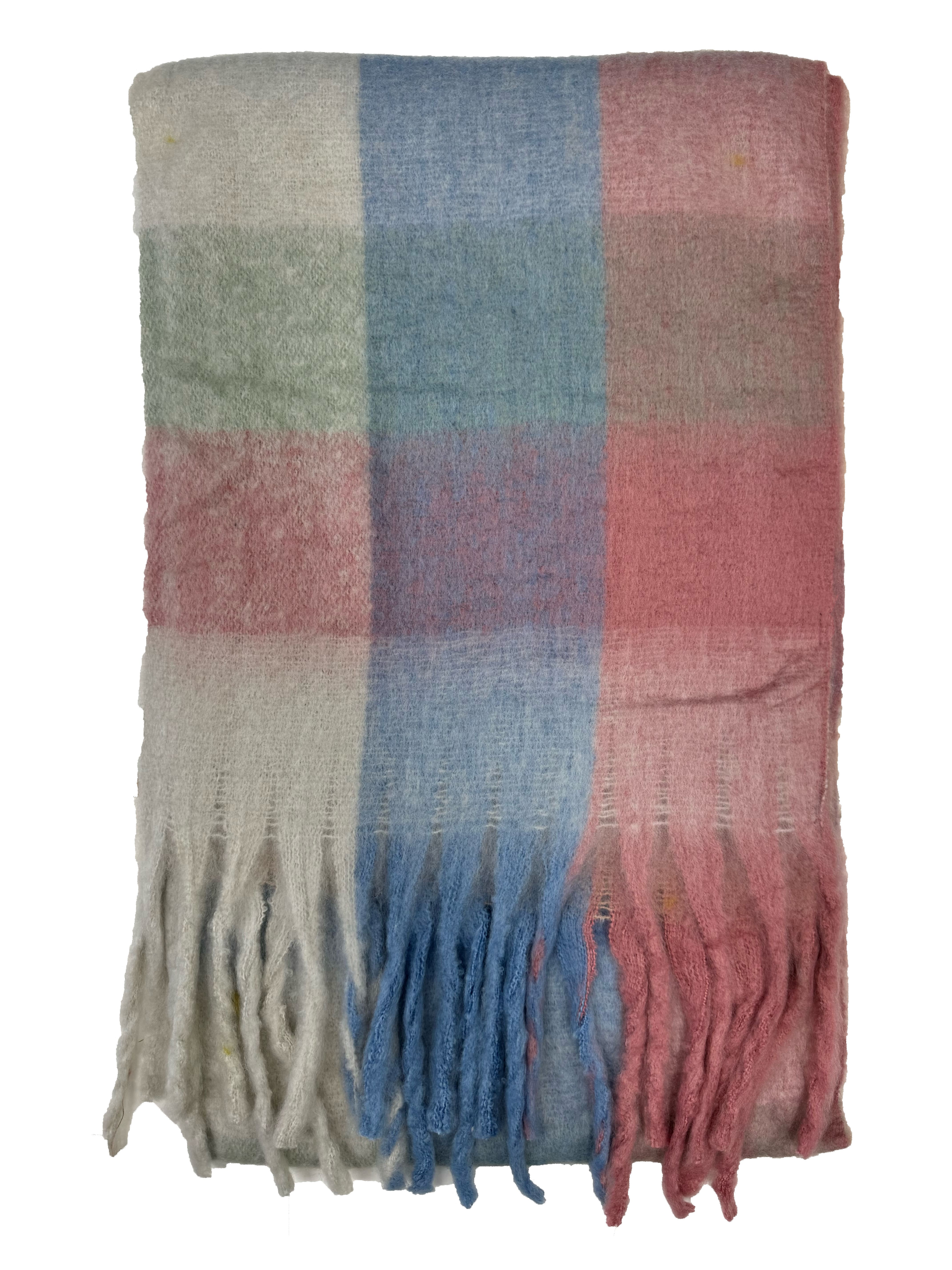 Fluffy Multicoloured Checkered Winter Scarf