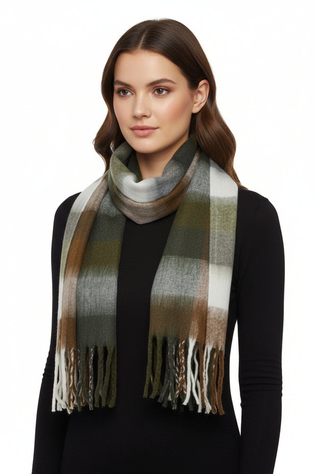 Fluffy Multicoloured Checkered Winter Scarf