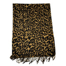 A long leopard print scarf draped over a plain surface.