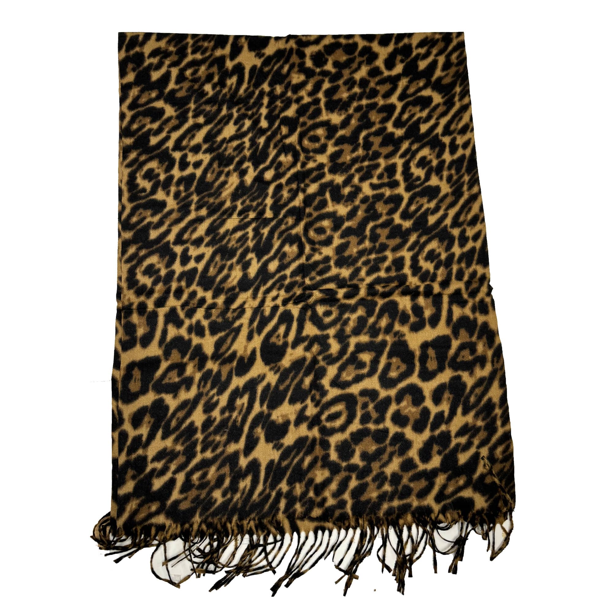 A long leopard print scarf draped over a plain surface.