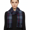 Plaid scarf with fringes on a white background