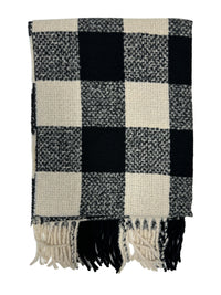 Fluffy Multicoloured Checkered Winter Scarf with Tassels