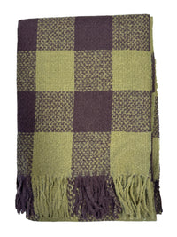 Fluffy Multicoloured Checkered Winter Scarf with Tassels