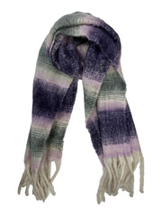 Fluffy Multicoloured Striped Winter Scarf with Tassels